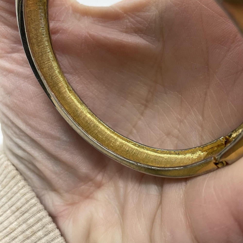 Lanvin Paris Vintage Bangle Bracelet Diamond Hinged Chunky‎ Shiny Gold Tone - Picture 7 of 9